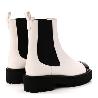 Chanel Patent Calfskin Cap Toe CC Ankle Boots 37.5 White Black 4 of 10