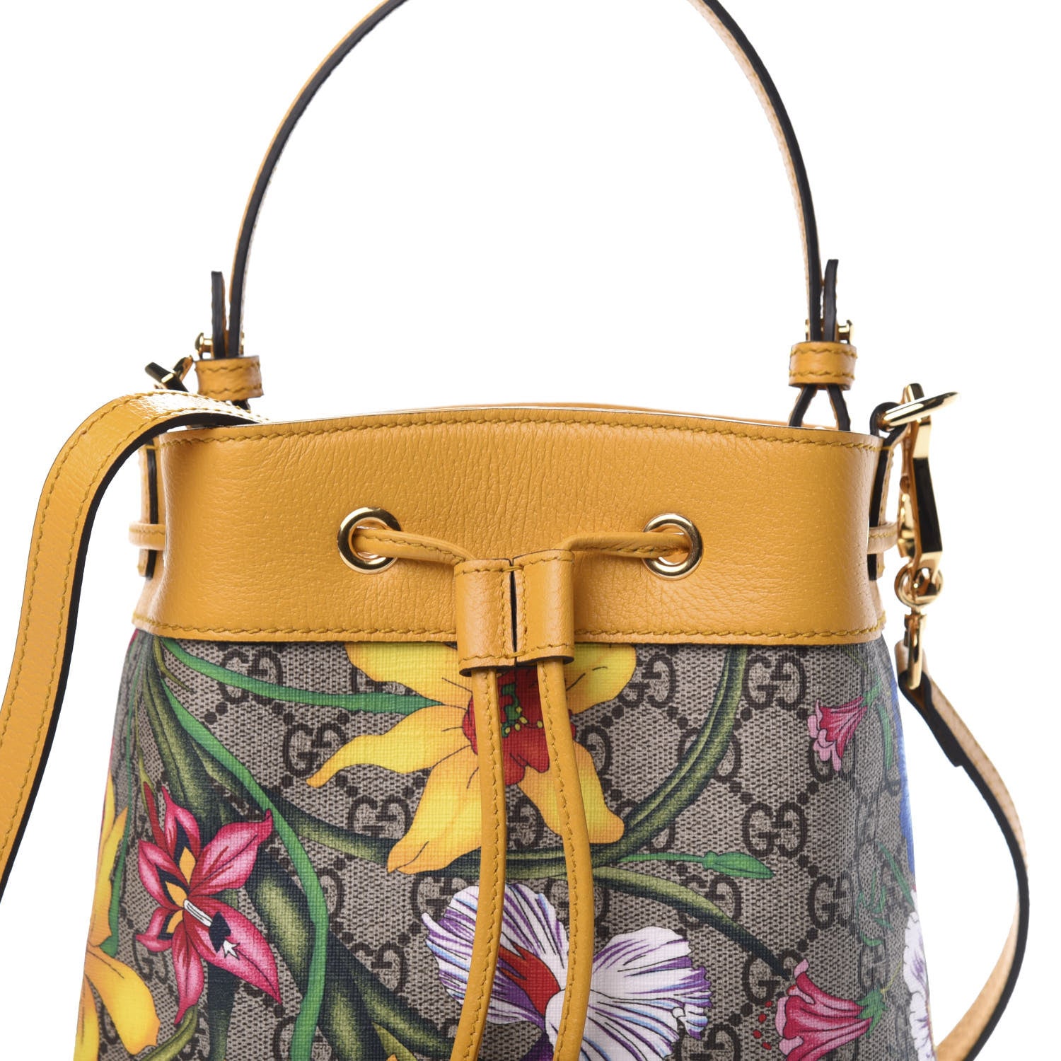 Gucci GG Supreme Monogram Flora Small Ophidia Bucket Bag Beige Multicolor Crop 10 of 11
