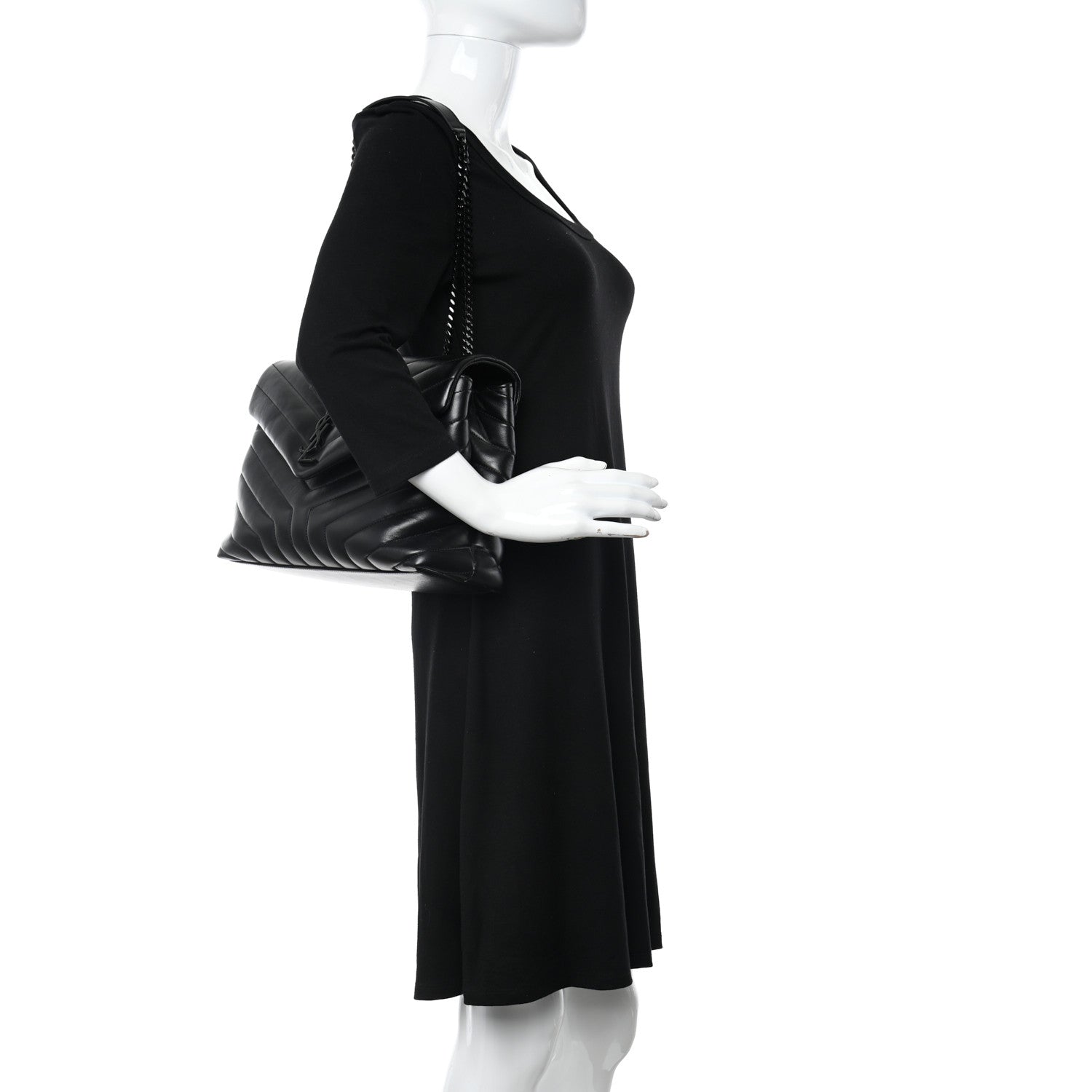 Saint Laurent Calfskin Y Quilted Monogram Monochrome Medium Loulou Chain Satchel Black 2 of 10