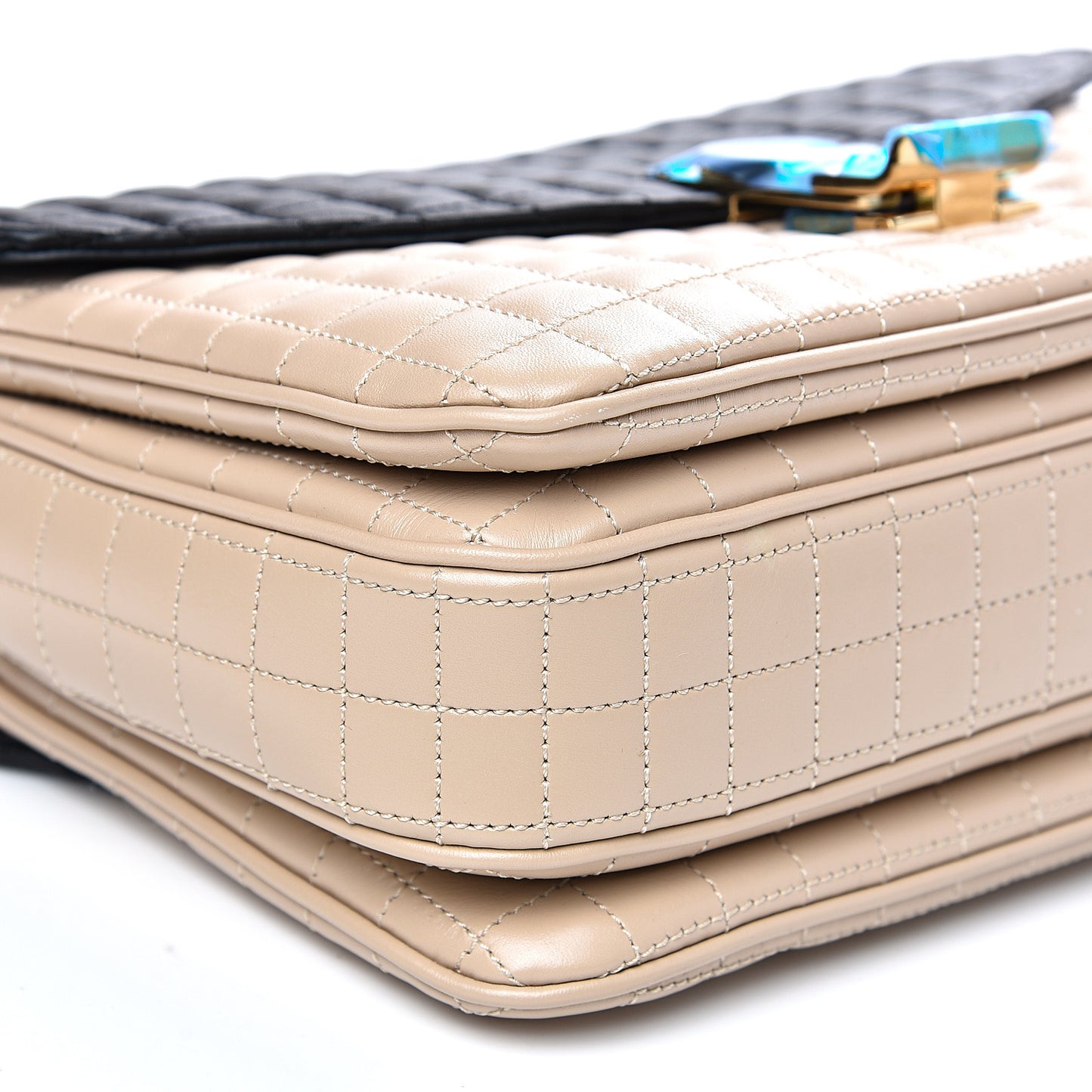 Calfskin Quilted Medium C Bag Black Beige