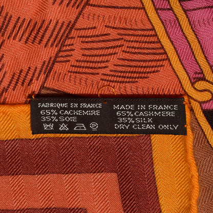 Hermes Cashmere Silk Della Cavalleria GM Scarf 140 Soleil Rose Brun 7 of 7