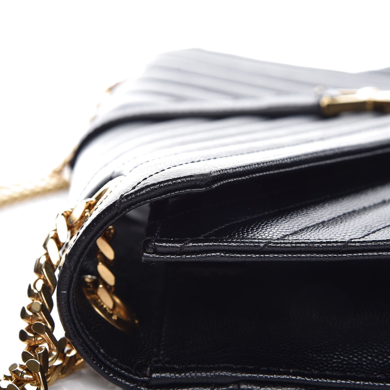 Saint Laurent Grain De Poudre Matelasse Chevron Large Monogram Satchel Black 12 of 13