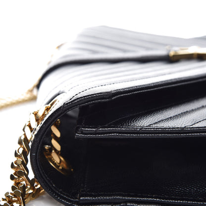 Saint Laurent Grain De Poudre Matelasse Chevron Large Monogram Satchel Black 12 of 13
