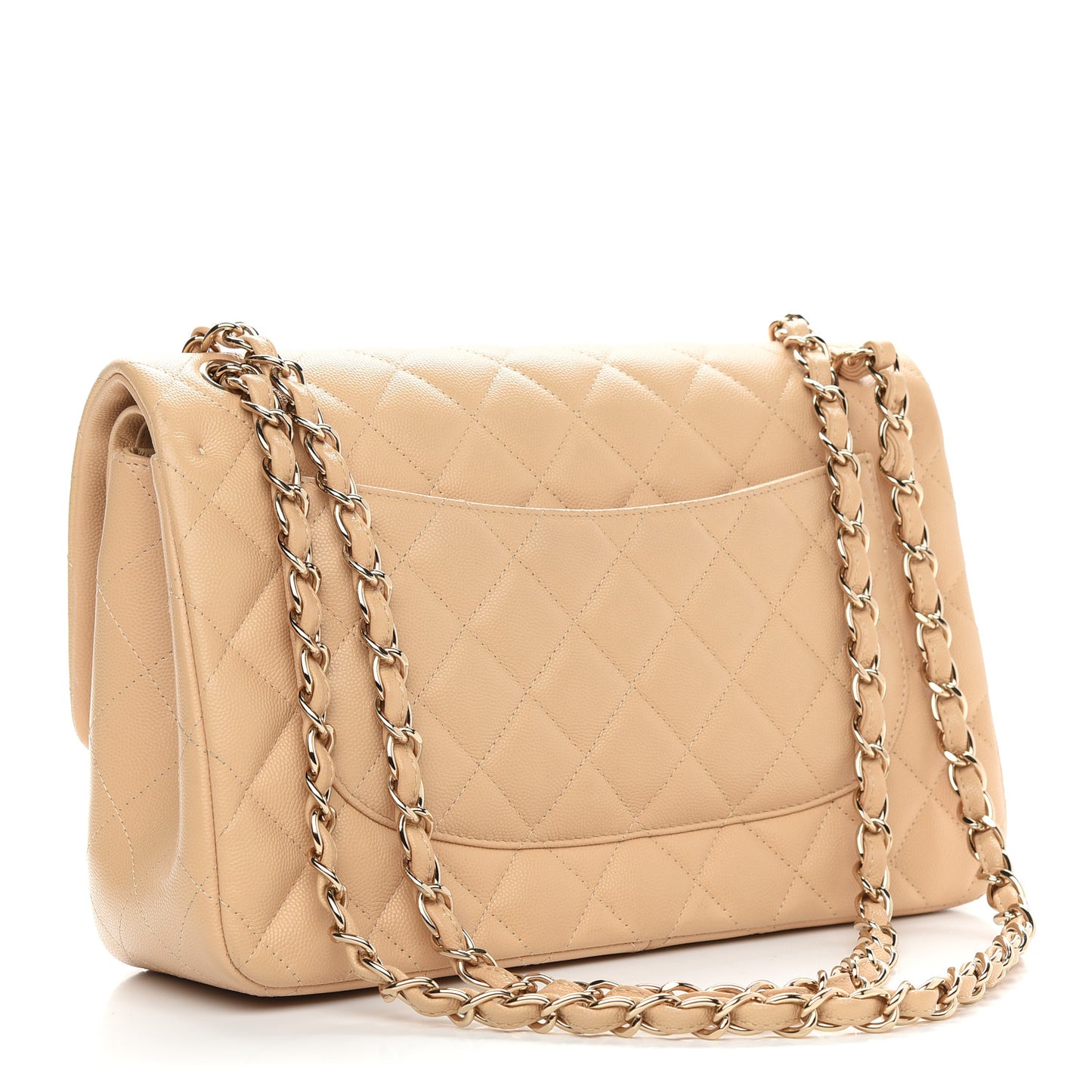 Caviar Quilted Jumbo Double Flap Beige Clair