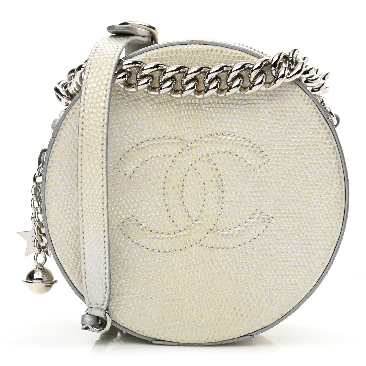 Metallic Lizard Round As Earth Evening Bag Silver