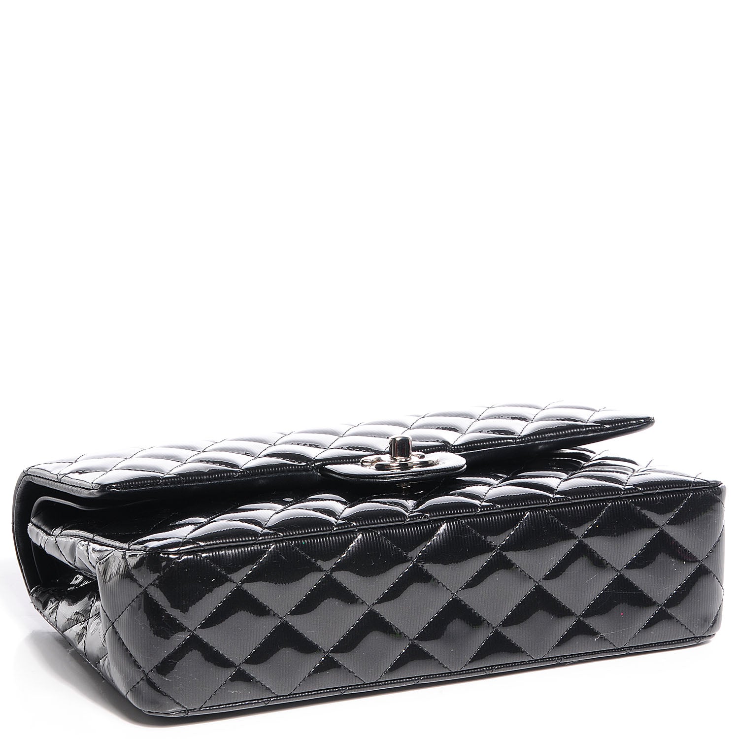 Chanel Striated Patent Quilted Medium Double Flap Black 4 of 8
