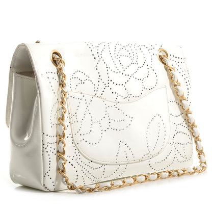 Chanel Patent Perforated Camellia Medium Single Flap White 2 of 12