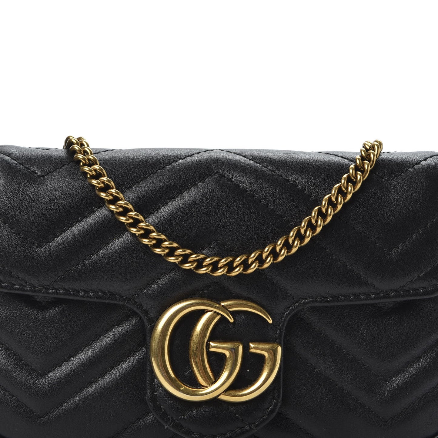 Calfskin Matelasse Super Mini GG Marmont Shoulder Bag Black