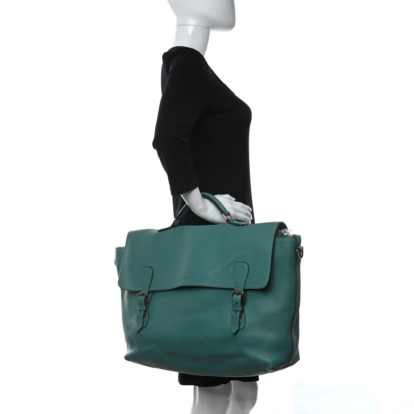 Grainy Calfskin Messenger Green