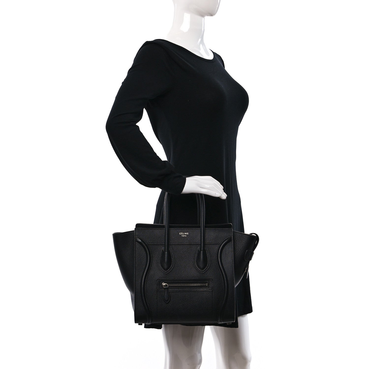 Celine Drummed Calfskin Micro Luggage Black 2 of 8