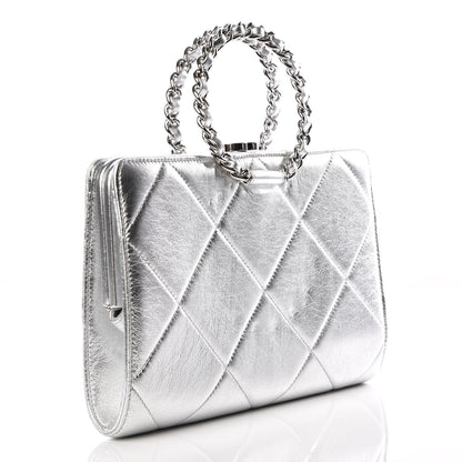 Chanel Metallic Crumpled Lambskin Clutch Silver 2 of 9