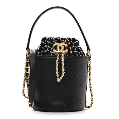 Chanel Calfskin Tweed Small CC Chain Bucket Drawstring Bag Black Multicolor 1 of 10