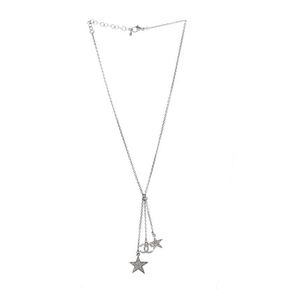 Chanel Crystal Glitter Enamel CC Star Drop Necklace Silver 4 of 5