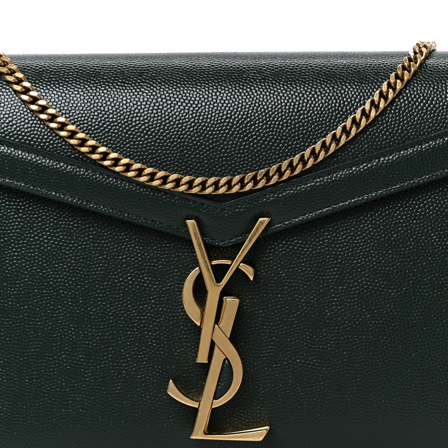 Saint Laurent Grain De Poudre Monogram Cassandra Chain Wallet Dark Green 8 of 10
