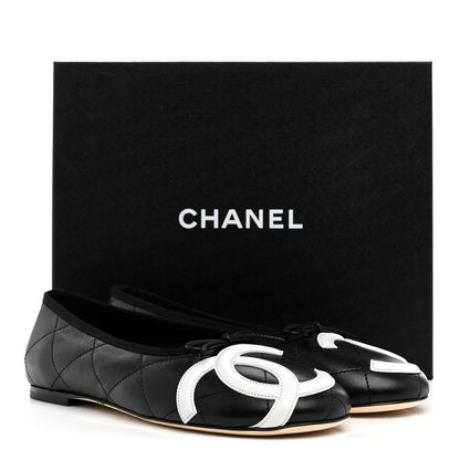 Chanel Lambskin Quilted CC Cambon Ballet Flats 40 Black White 10 of 10