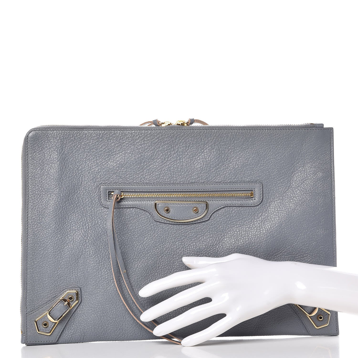 Balenciaga Chevre Gold Metallic Edge Hardware Pouch Bleu Acier 2 of 9