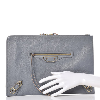 Balenciaga Chevre Gold Metallic Edge Hardware Pouch Bleu Acier 2 of 9