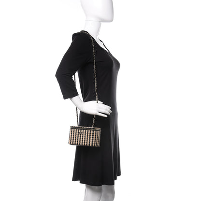 Chanel Raffia Jute Striped Small Vanity Case With Chain Black Beige 2 of 11