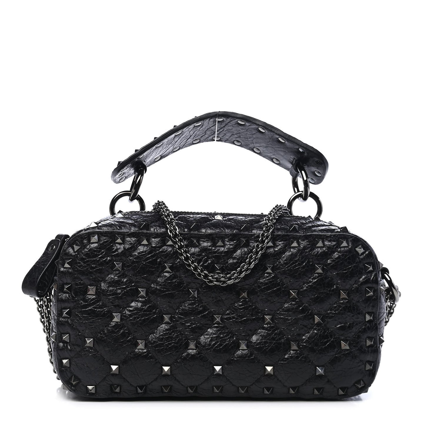 Craquele Nappa Rockstud Spike Crossbody Black