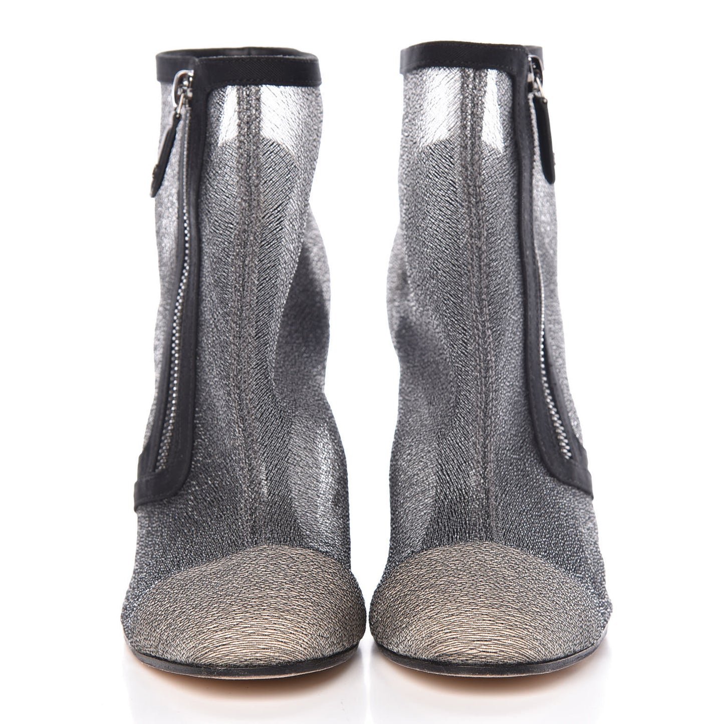 Mesh Grosgrain Cap Toe Short Boots 38.5 Grey Black