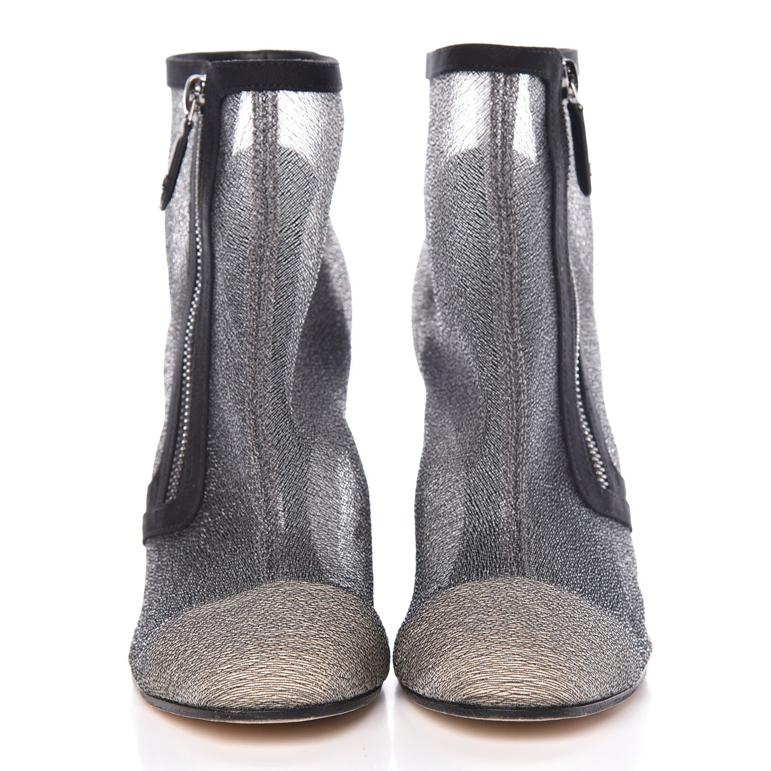 Chanel Mesh Grosgrain Cap Toe Short Boots 38.5 Grey Black 2 of 14