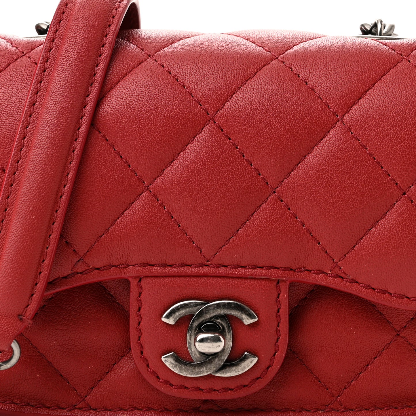 Lambskin Quilted Mini Natural CC Flap Red