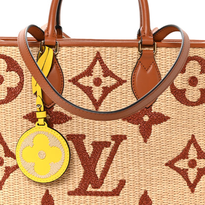 Louis Vuitton Raffia Calfskin Monogram Giant Onthego MM Tan 7 of 9