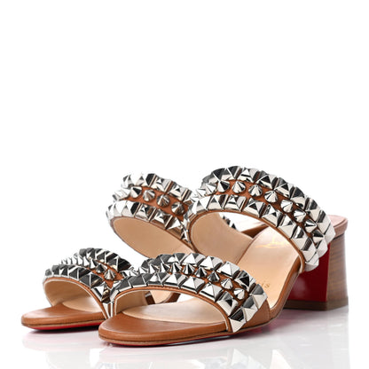 Christian Louboutin Calfskin Studded Tina Goes Mad 55 Slide Sandals 35 Cuoio 3 of 7