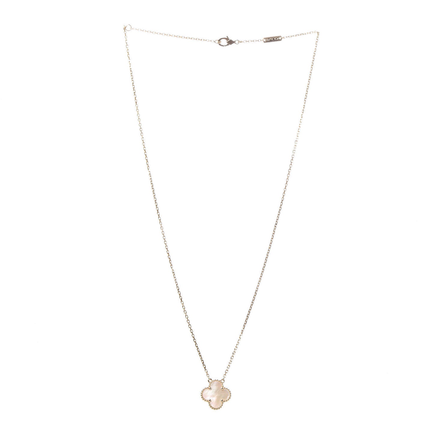 18K Yellow Gold Mother of Pearl Vintage Alhambra Pendant Necklace