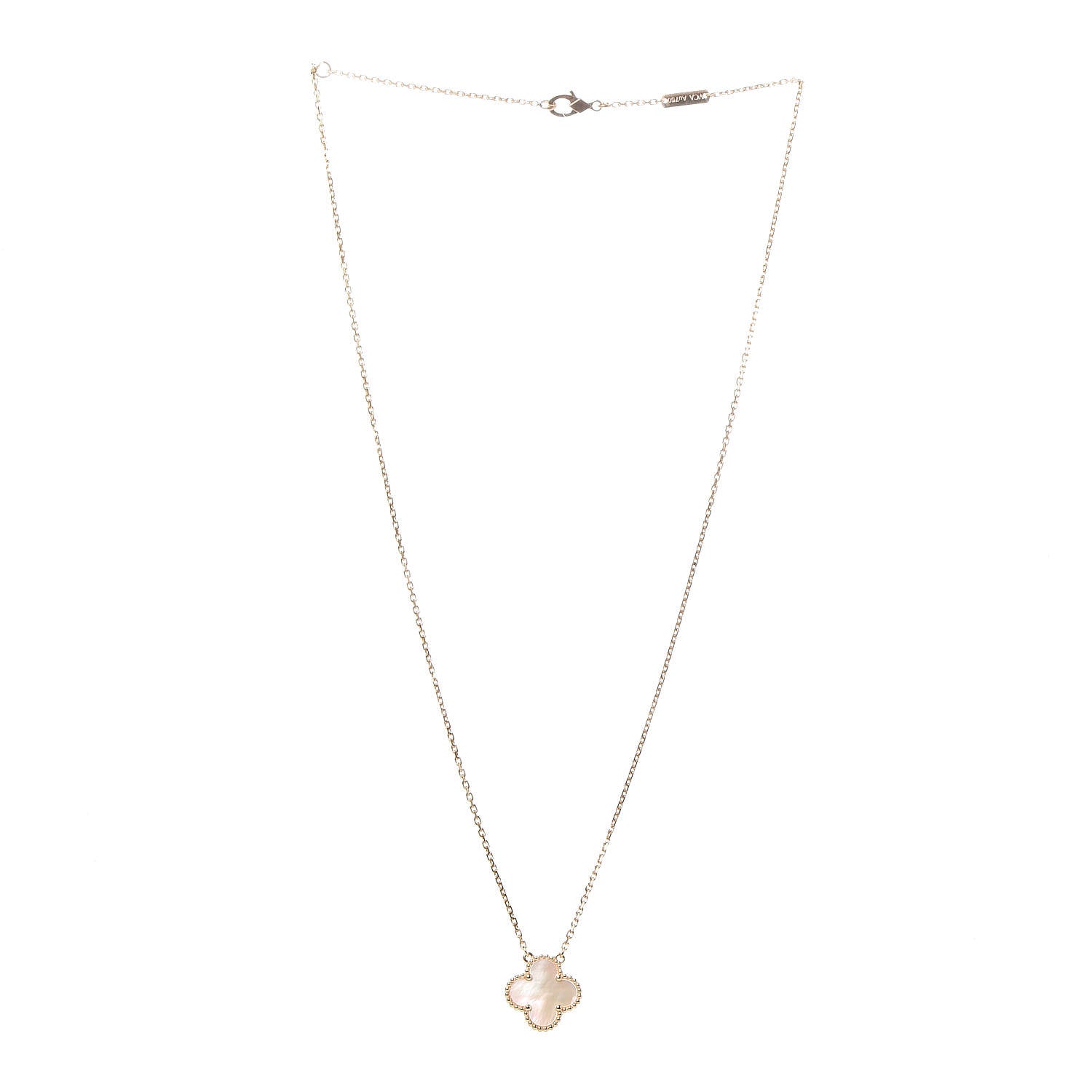 Van Cleef & Arpels 18K Yellow Gold Mother of Pearl Vintage Alhambra Pendant Necklace 3 of 6