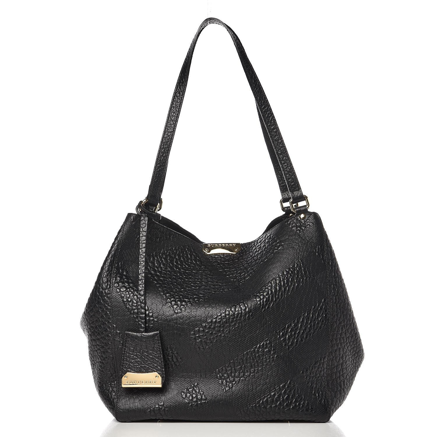 Burberry Signature Grain Calfskin Check Embossed Small Canterbury Tote Black 3 of 11