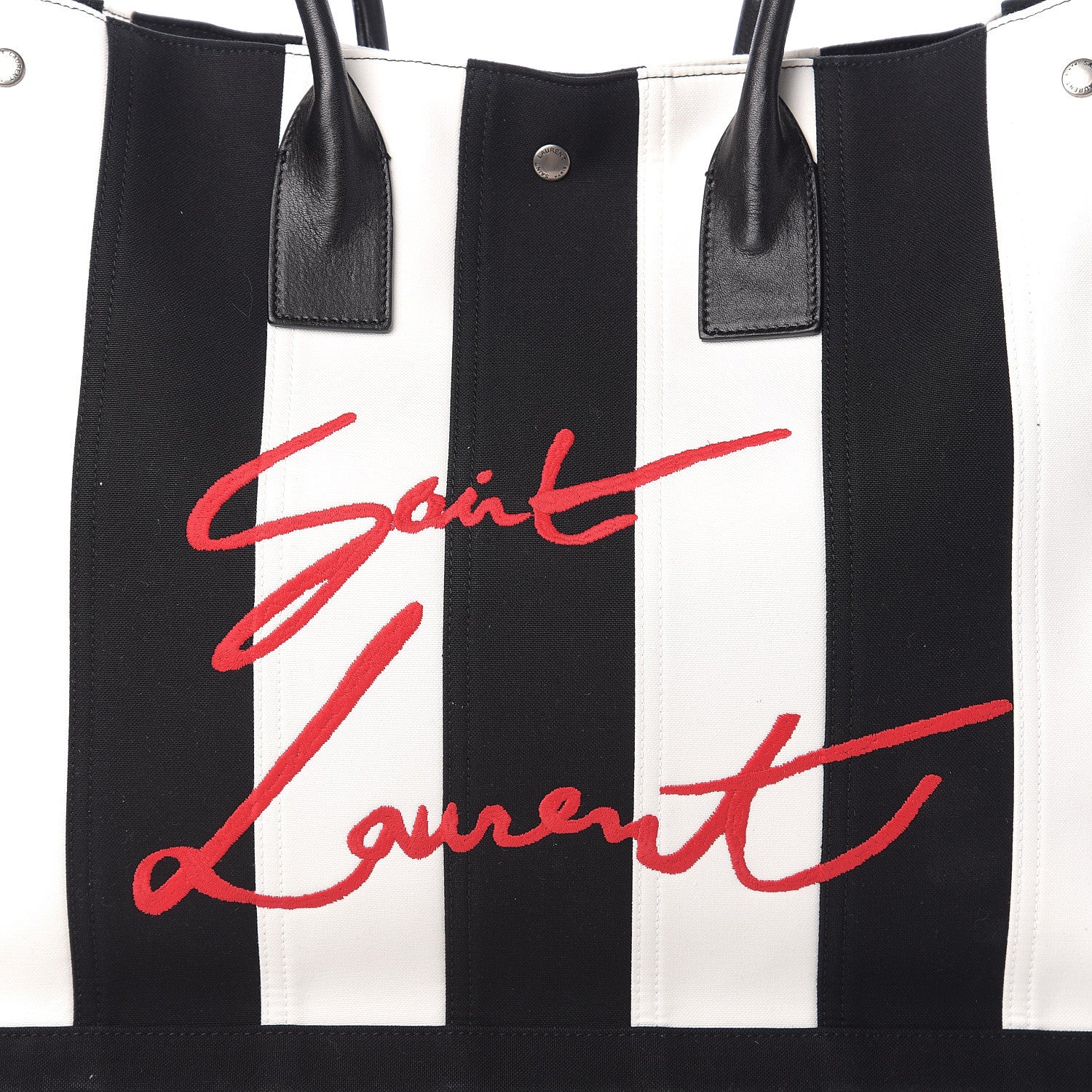 Saint Laurent Canvas Noe Striped Tote Black White 6 of 8