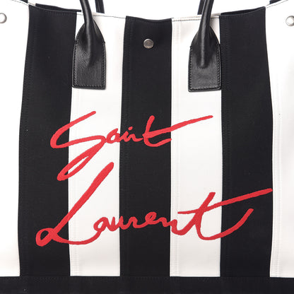 Saint Laurent Canvas Noe Striped Tote Black White 6 of 8
