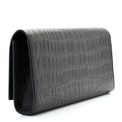 Saint Laurent Calfskin Crocodile Embossed Classic Monogram Cassandre Clutch Black 3 of 6
