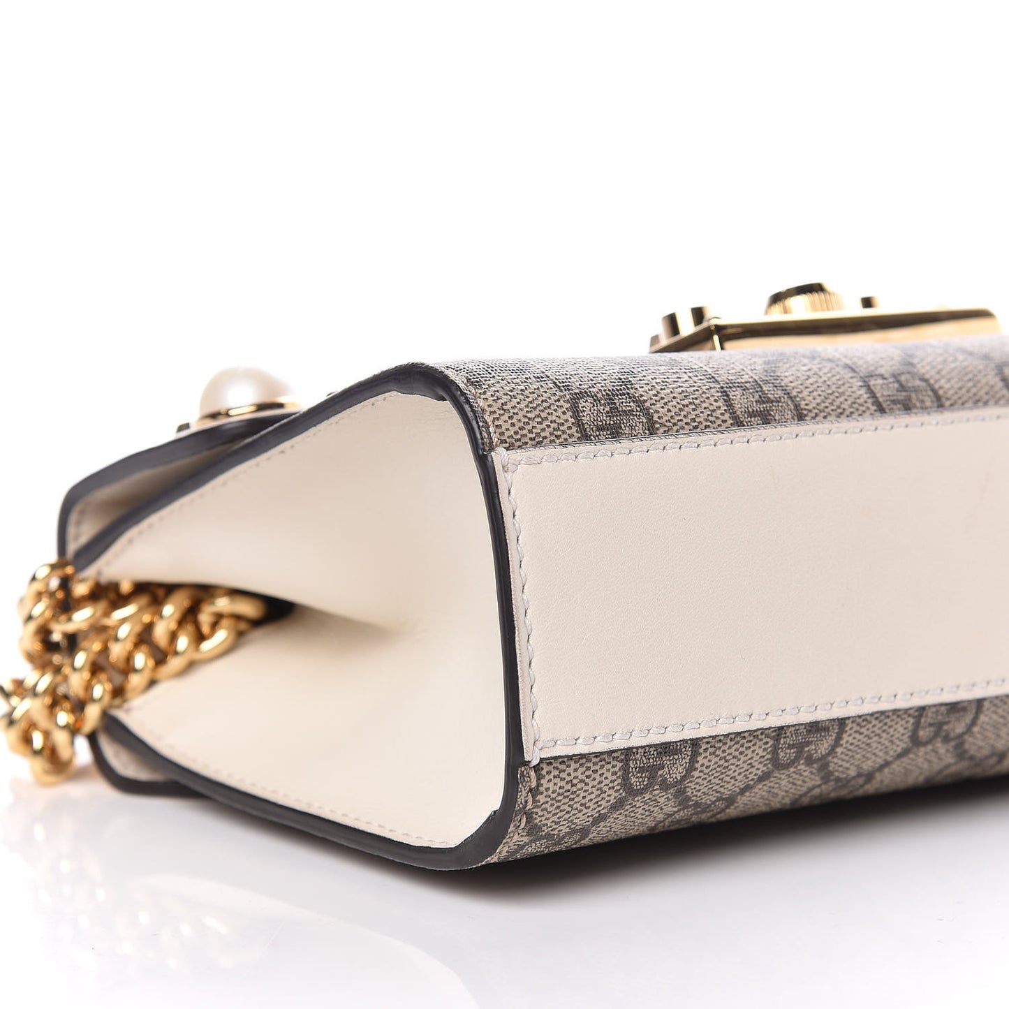 GG Supreme Monogram Studded Small Padlock Shoulder Bag White