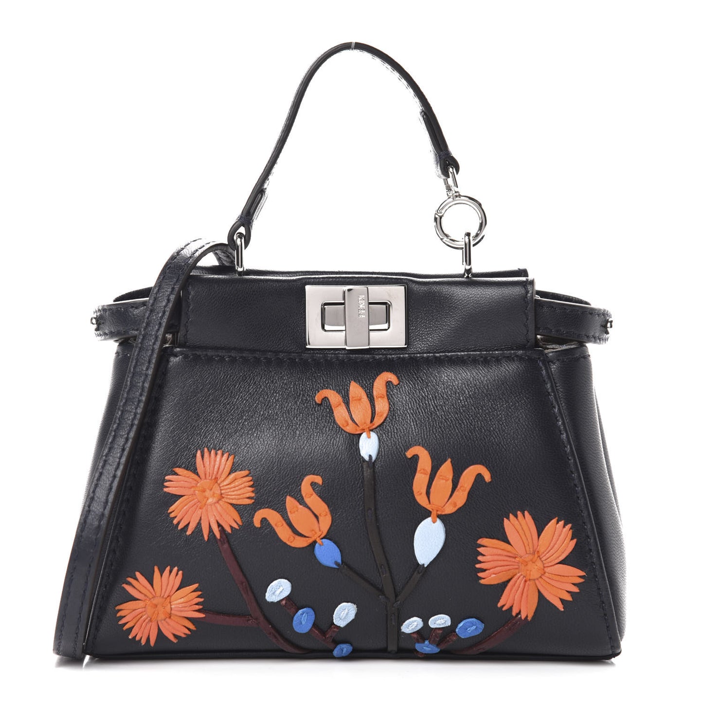 Shiny Nappa Botanic Garden Embroidered Micro Peekaboo Iconic Satchel Ocean Arancio
