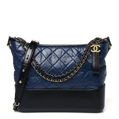 Chanel Aged Calfskin Quilted Medium Gabrielle Hobo Navy Black 1 of 10