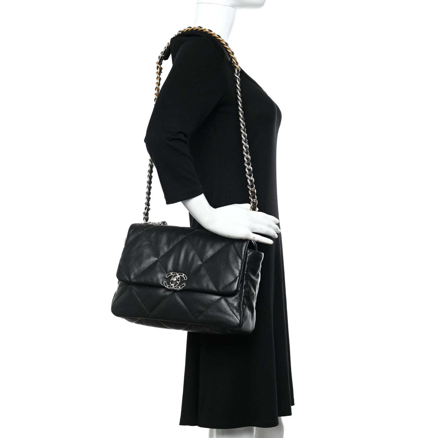 Lambskin Quilted Large Chanel 19 Flap Black
