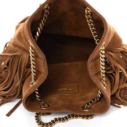 Saint Laurent Suede Calfskin Fringe Baby Emmanuelle Bucket Light Ochre 5 of 12