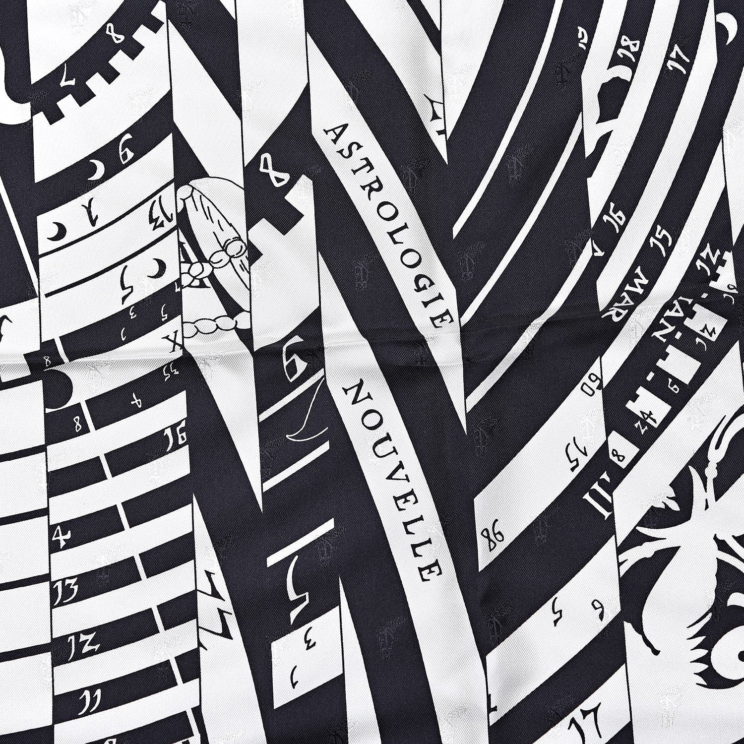 Hermes Silk Astrologie Nouvelle Tattoo Scarf 90 Black White 4 of 8