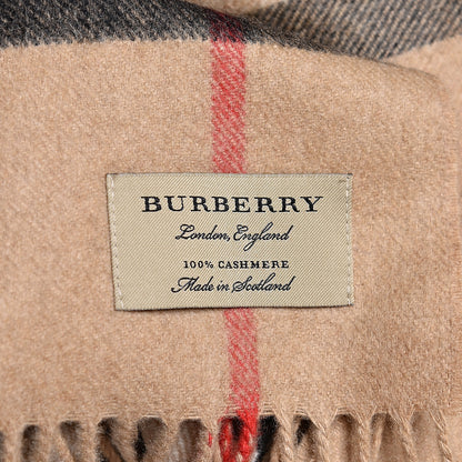 Burberry Cashmere Giant Check Fringe Scarf Camel 5 of 5