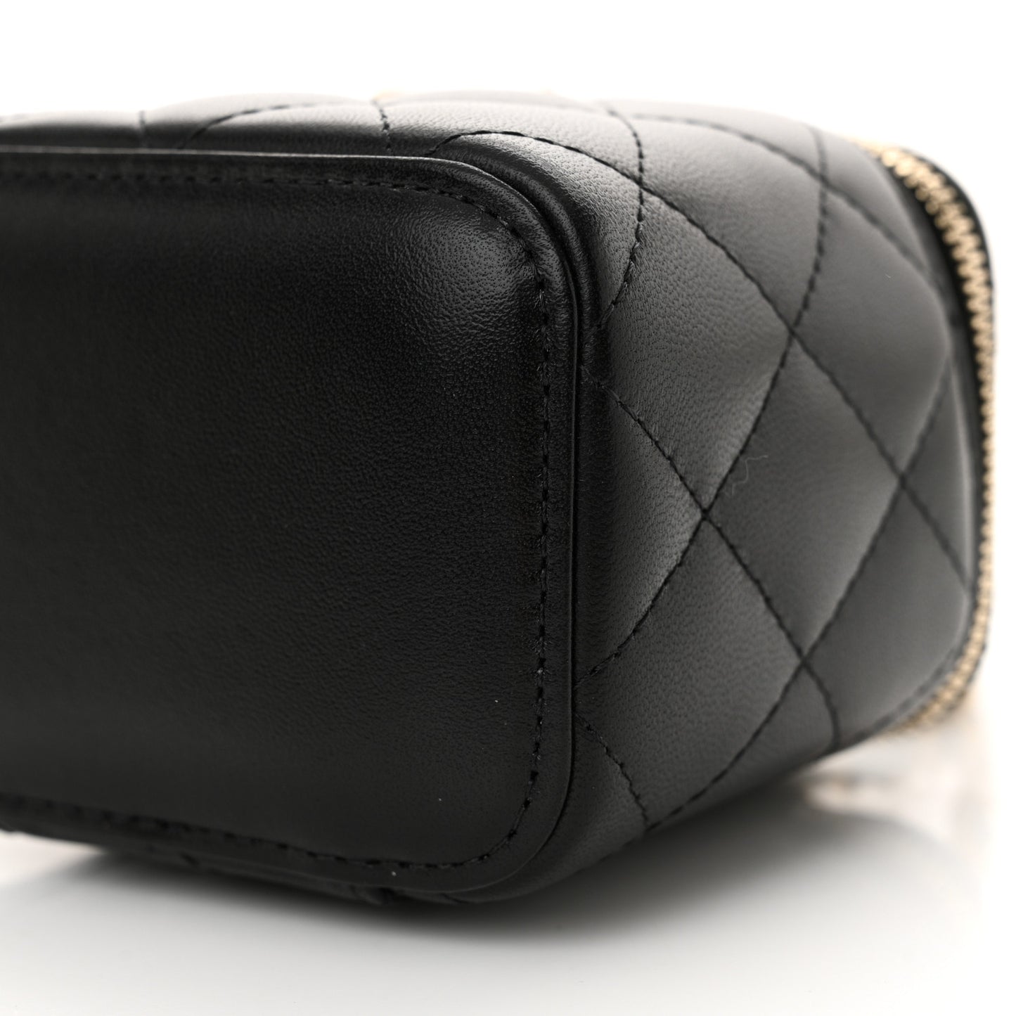 Lambskin Quilted Top Handle Mini Vanity Case With Chain Black