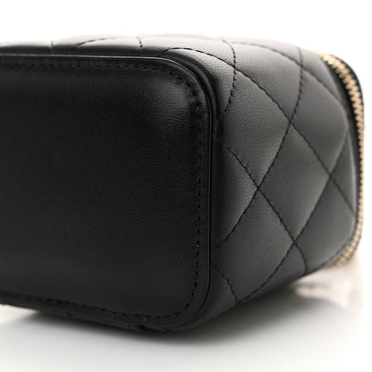 Chanel Lambskin Quilted Top Handle Mini Vanity Case With Chain Black 10 of 11