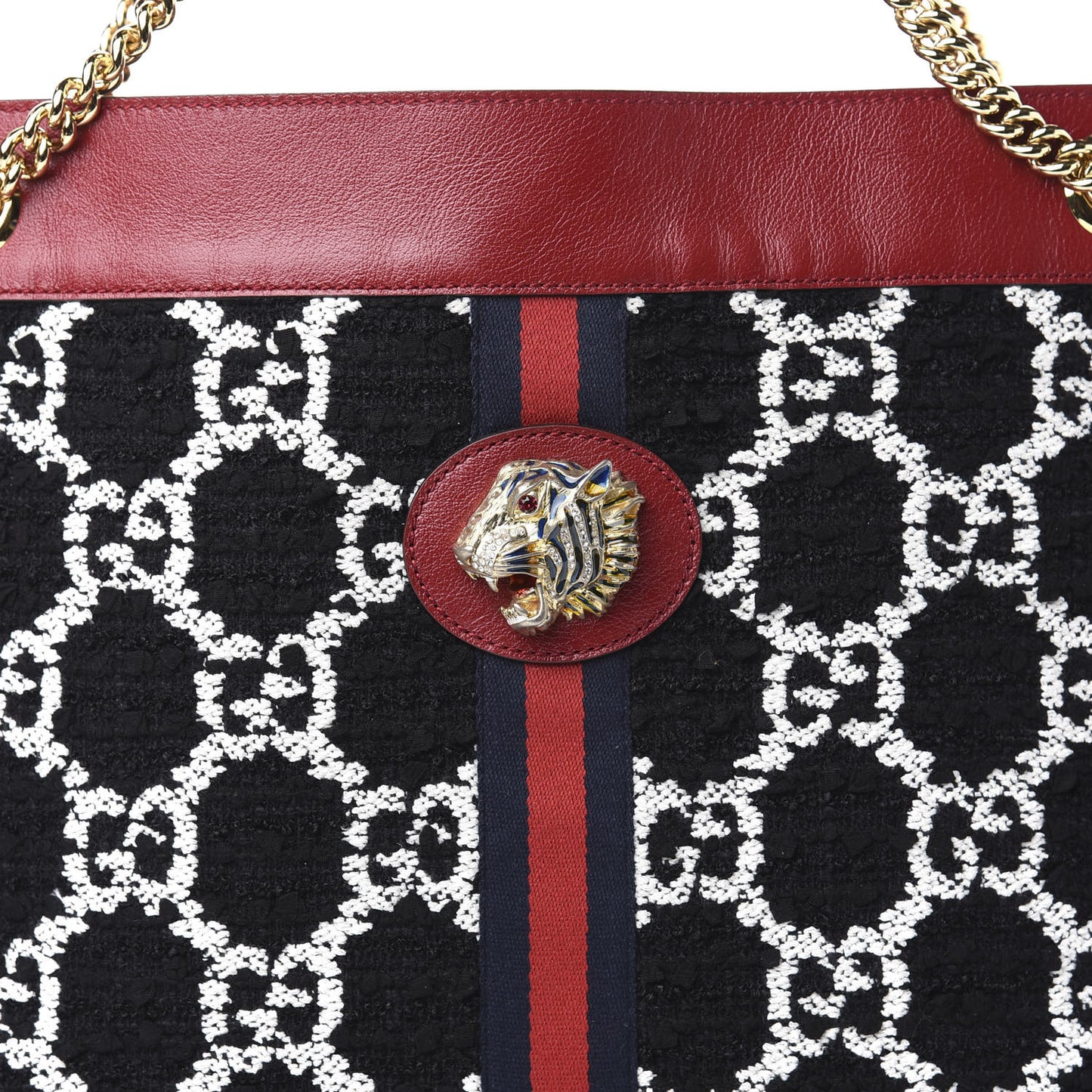 Tweed GG Monogram Large Rajah Chain Tote Romantic Cherry Black White