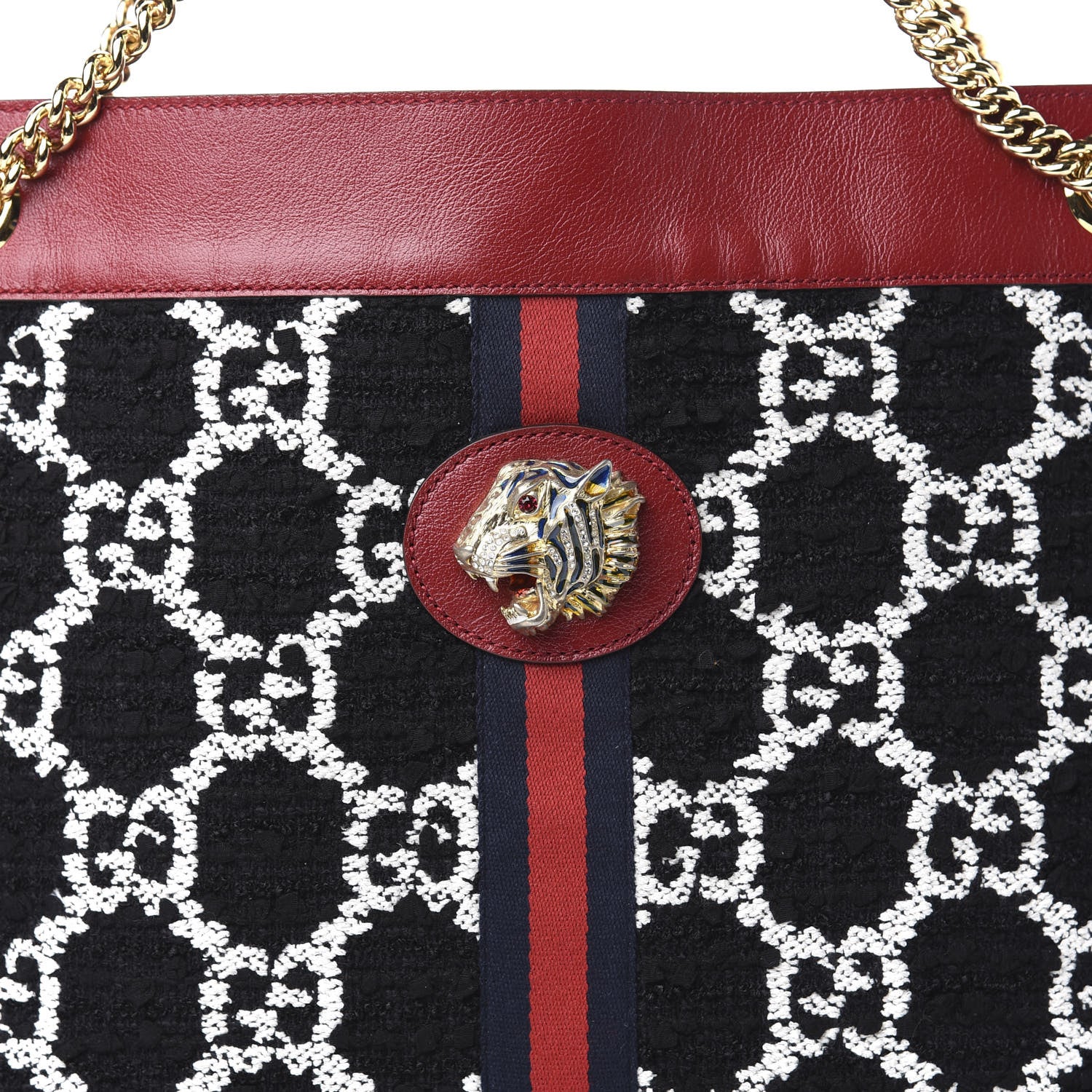 Gucci Tweed GG Monogram Large Rajah Chain Tote Romantic Cherry Black White 11 of 11