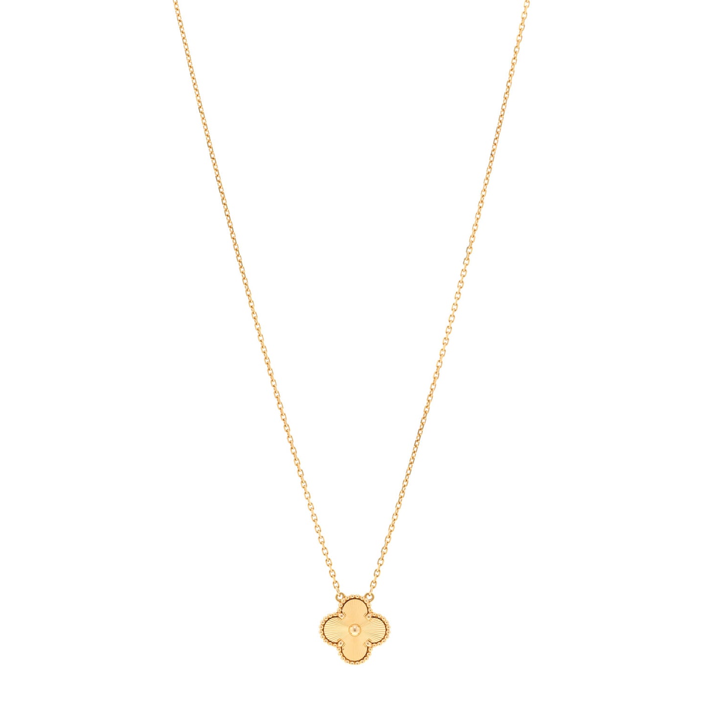 18K Yellow Gold Guilloche Vintage Alhambra Pendant Necklace