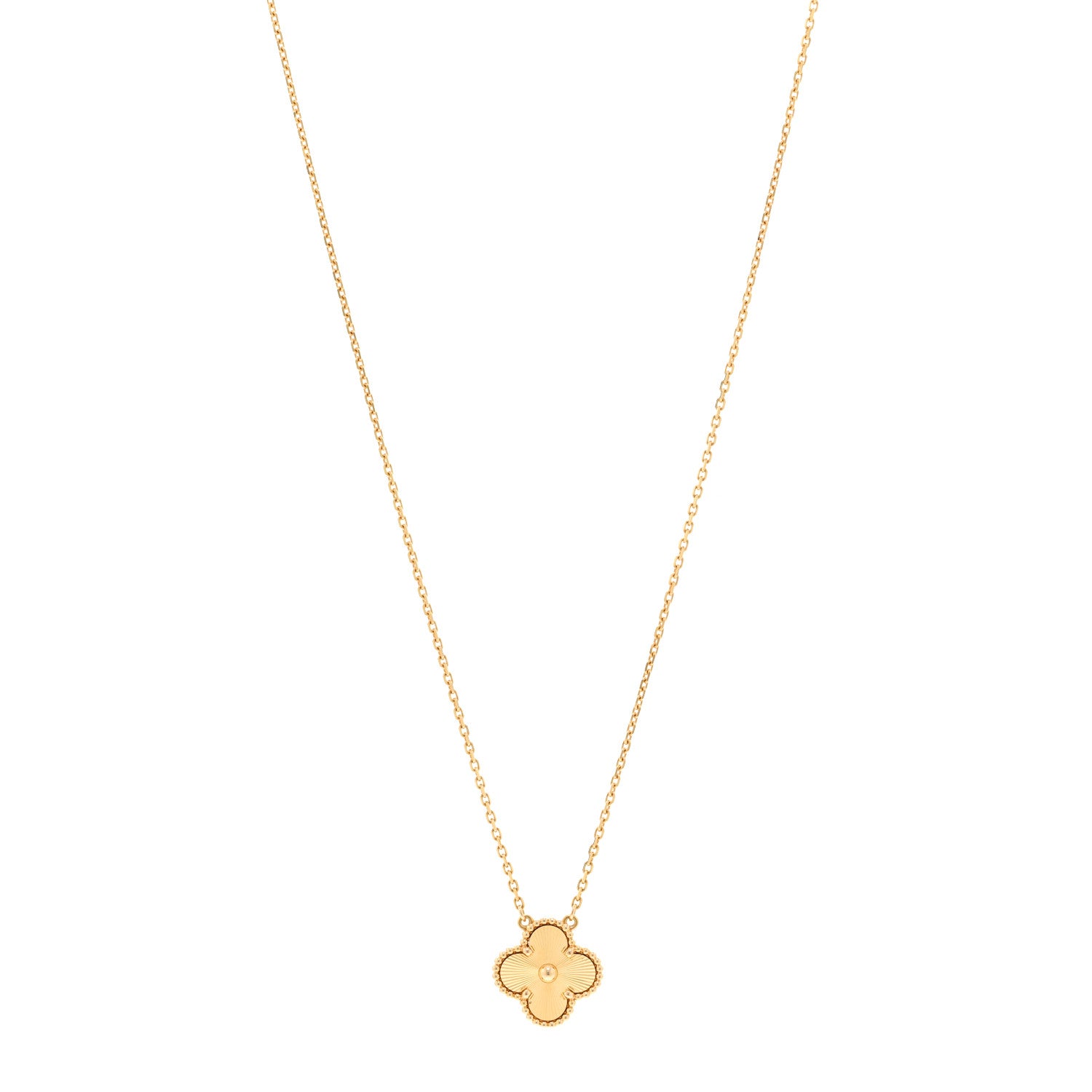 Van Cleef & Arpels 18K Yellow Gold Guilloche Vintage Alhambra Pendant Necklace 1 of 5