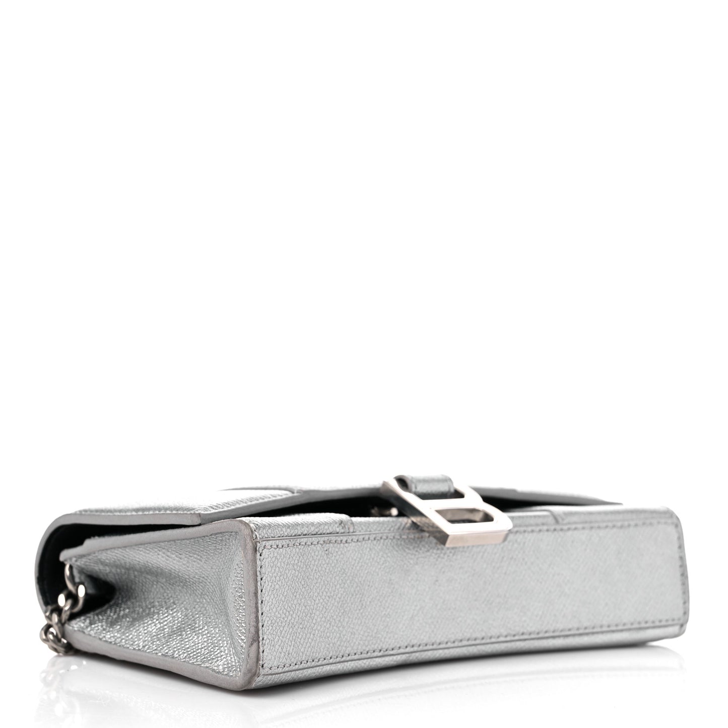 Metallic Grained Calfskin Hourglass Chain Bag Silver