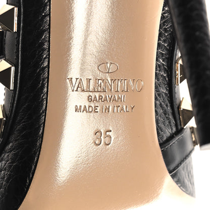 Valentino Garavani Pebbled Calfskin Rockstud Ankle Strap Pumps 35 Black 7 of 9