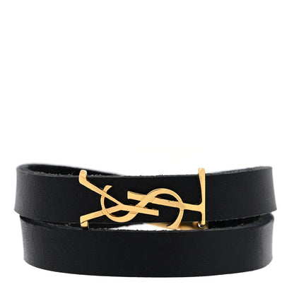 Saint Laurent Calfskin Opyum Double Wrap Bracelet Black 1 of 4
